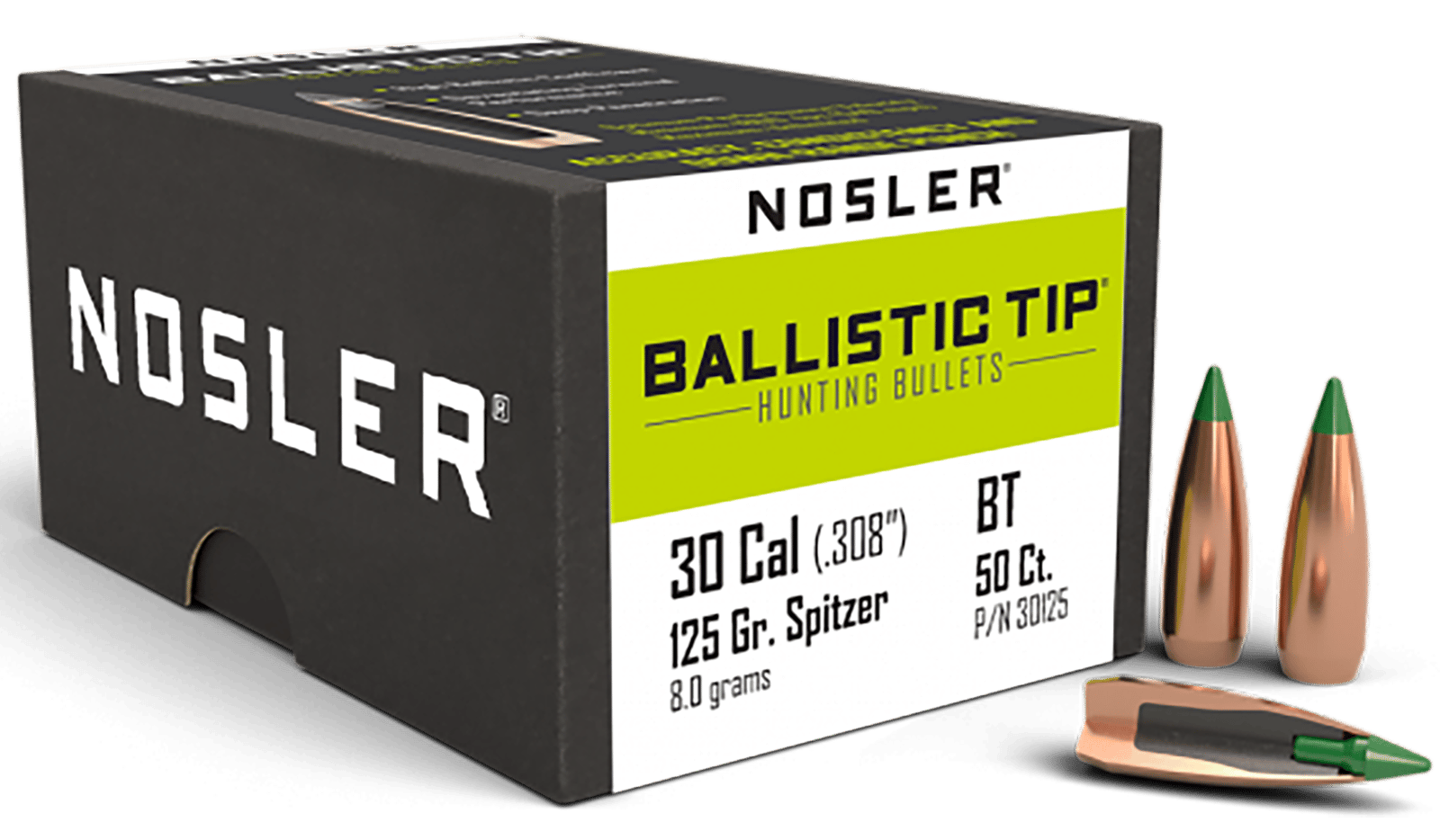 Nosler 30125 Ballistic Tip 30Cal 125gr Spitzer 50/Box