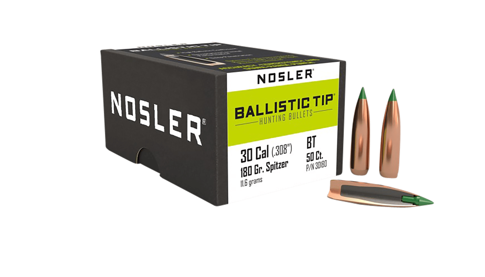Nosler 30180 Ballistic Tip 30Cal 180gr Spitzer 50/Box