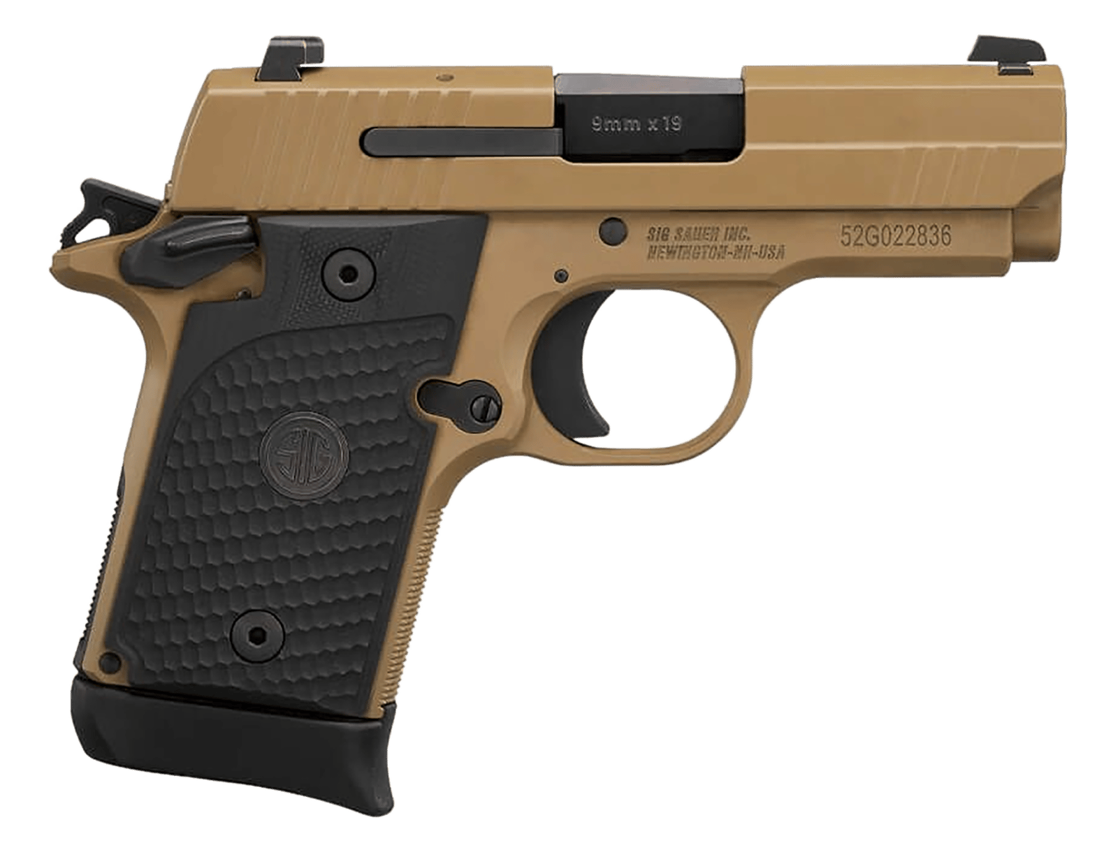 Sig Sauer 9389ESCPNAMBI P938 Micro-Compact Emperor Scorpion 9mm Luger 3.50" 6+1 & 7+1 Flat Dark Earth PVD Flat Dark Earth Stainless Steel Black Hogue G10 Piranha Grip