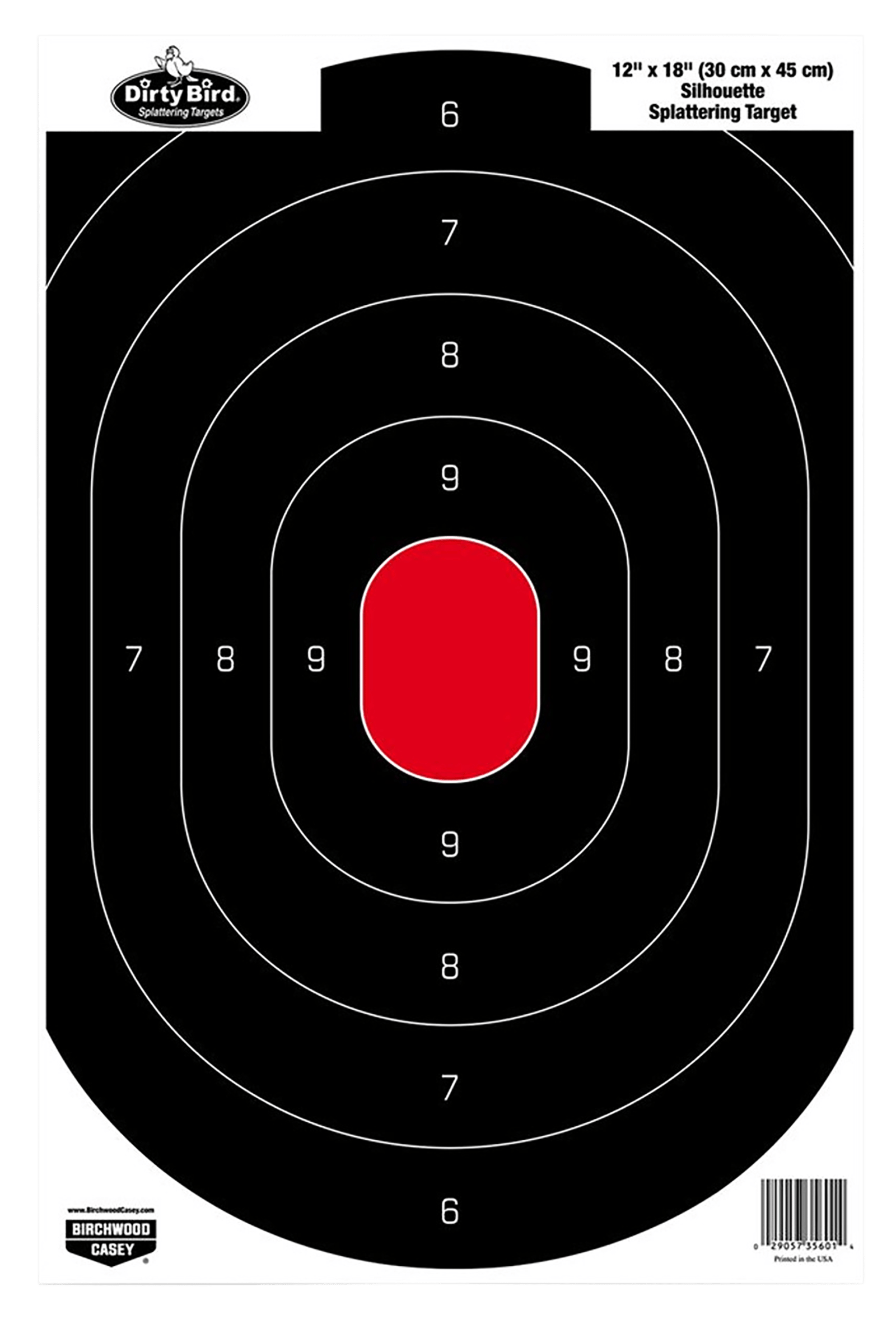 Birchwood Casey 35601 Dirty Bird Silhouette Tagboard Hanging Pistol 12" x 18" Black/Red White Impact Splatter 100 Per Pkg
