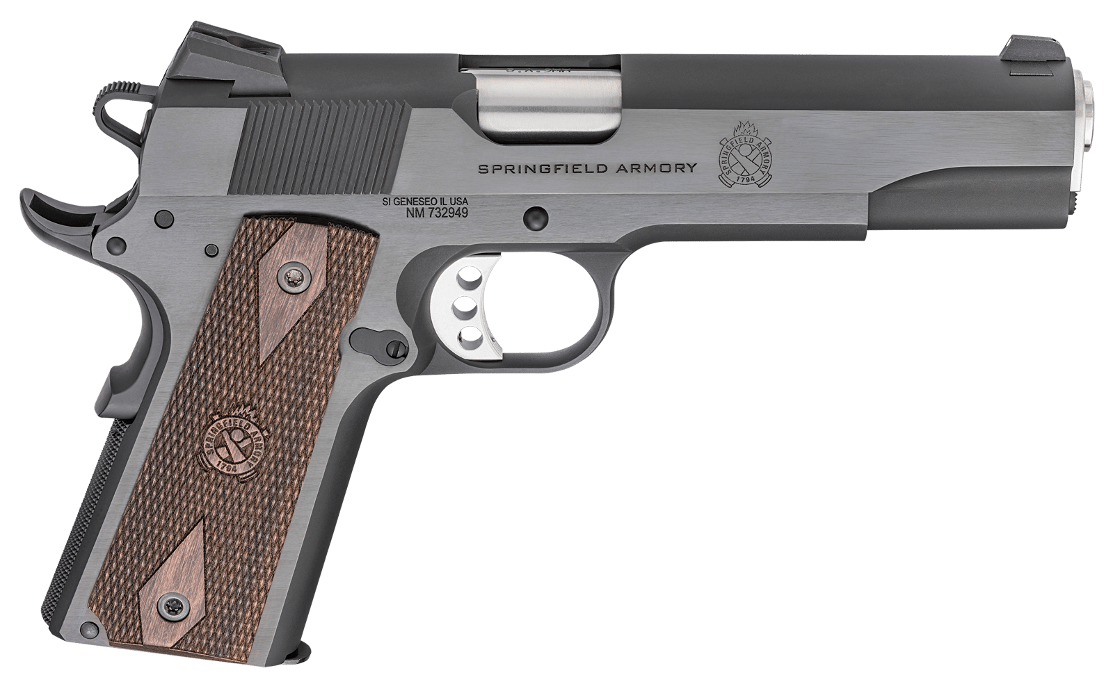 Springfield Armory PX9419 1911 Garrison 9mm Luger 9+1, 5" Stainless Match Grade Steel Barrel, Blued Serrated Carbon Steel Slide, Carbon Steel Frame w/Beavertail, Thin-Line Wood Grip