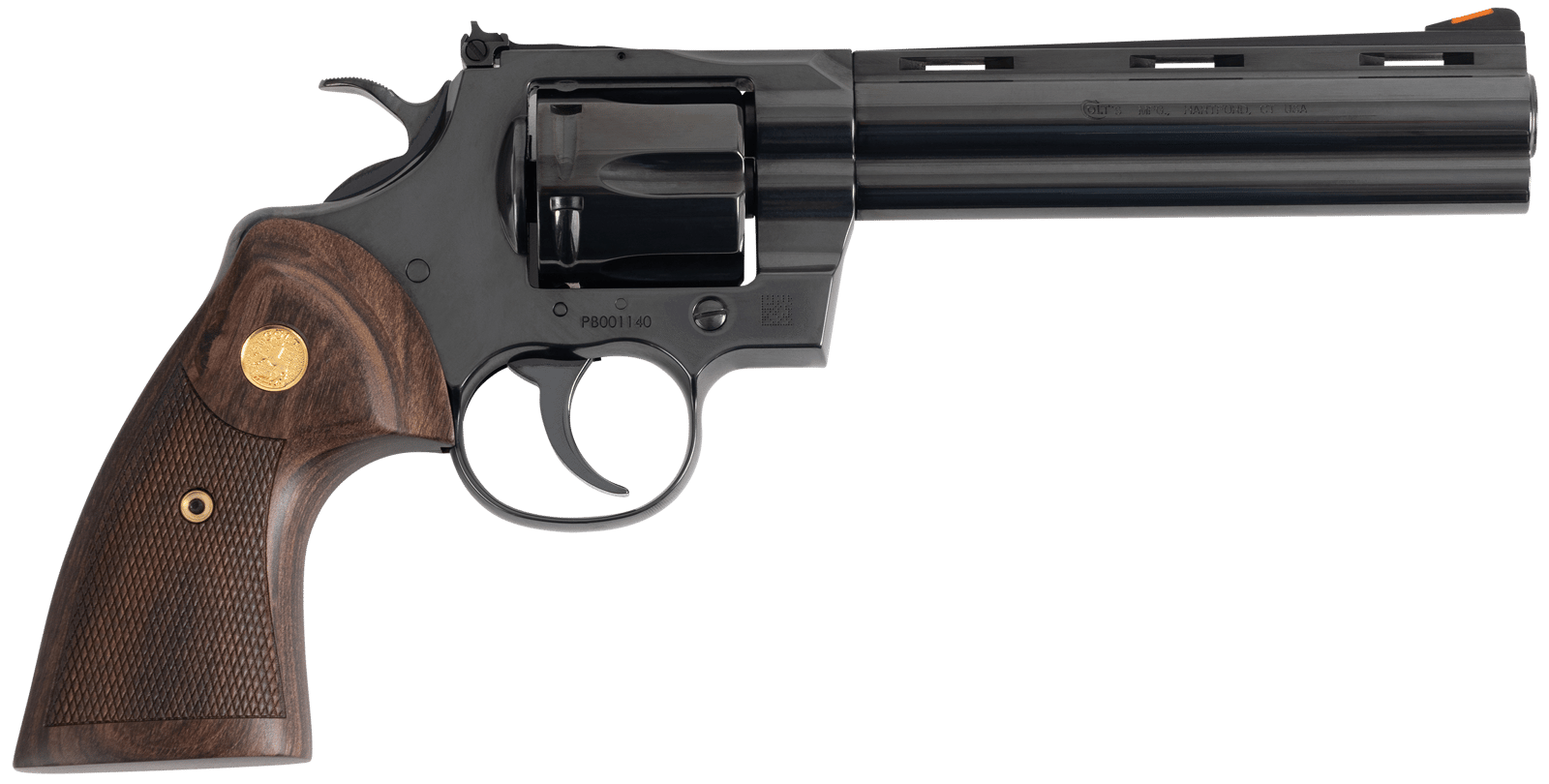 Colt Mfg PYTHONBP6WTS Python Target 357 Mag/38 Special 6 Shot 6" Matte Black Carbon Steel Recessed Target Vent Rib Barrel, Cylinder & Frame, Walnut w/Medallion Grip, Exposed Hammer