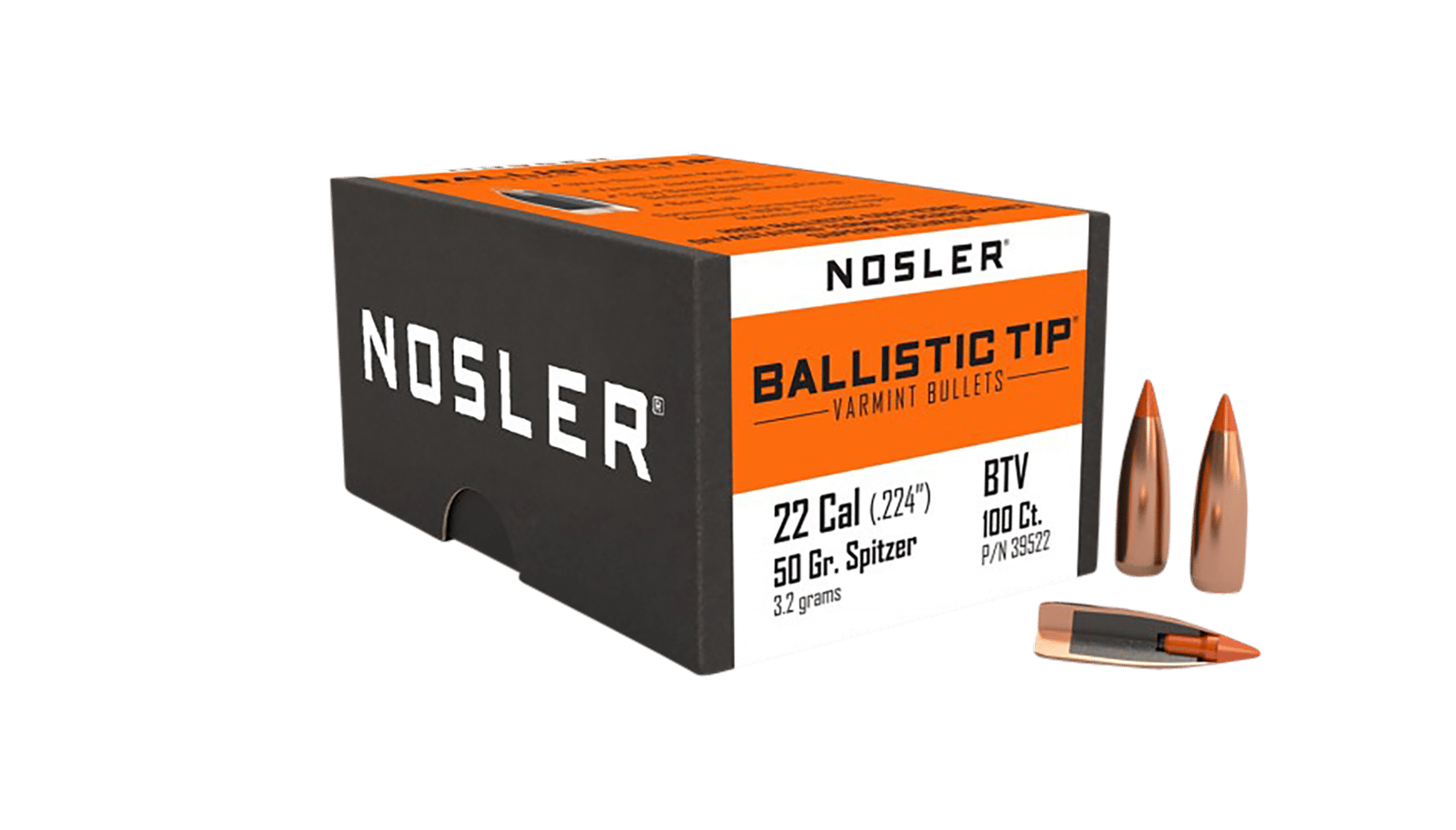 Nosler 39522 Ballistic Tip 22Cal 50gr Spitzer Point 100/Box