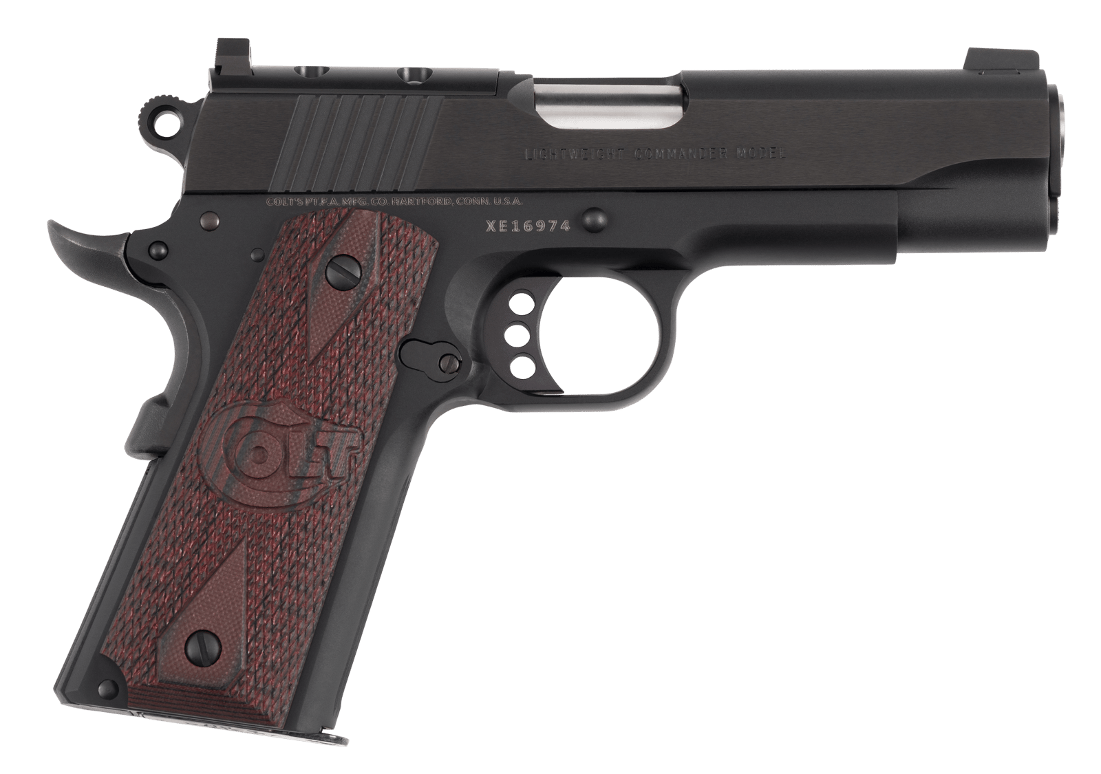Colt Mfg O4840XE-OR 1911 Lightweight Commander 45 ACP 8+1 4.25" Stainless Barrel, Matte Black Carbon Steel Optic Ready/Serrated Slide, Matte Black Anodized Aluminum Frame w/Beavertail, Black Cherry G1