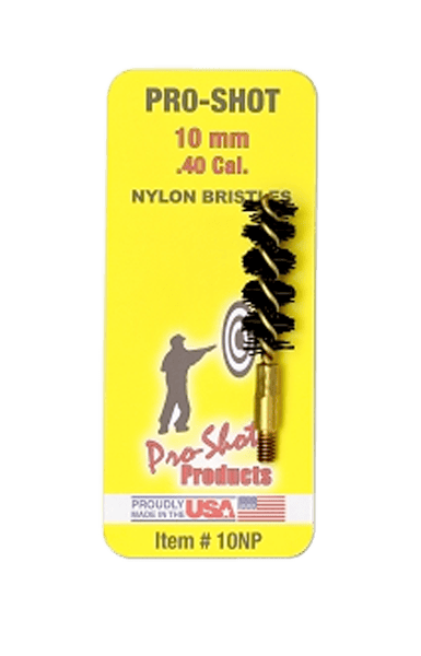Pro-Shot 10NP Bore Brush .40/ 10mm Cal Pistol #8-32 Thread Nylon Bristles Brass Core