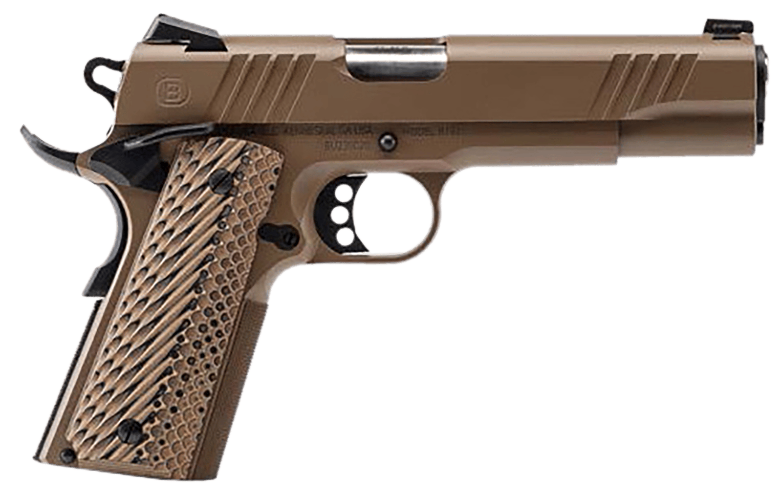 Bersa B19117050DEHB B1911 45 ACP 8+1 5" Stainless Steel Barrel, Flat Dark Earth Serrated Slide, Flat Dark Earth Stainless Steel Frame w/Beavertail, FDE VZ Grip