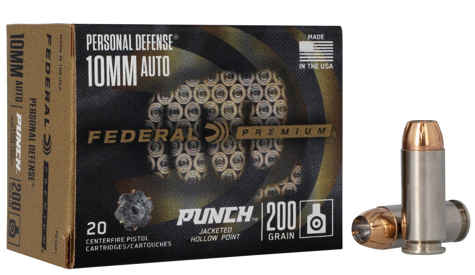Federal PD10P1 Punch Personal Defense 10mmAuto 200gr Jacketed Hollow Point 20 Per Box/10 Case