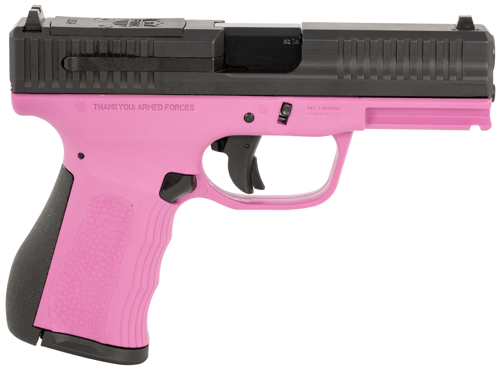 FMK FMKG49PK G3 9mm Luger 14+1 4" Stainless Steel Barrel, Black Optic Cut/Serrated Carbon Steel Slide, Pink Polymer Frame w/Picatinny Rail, Black Backstrap Grip
