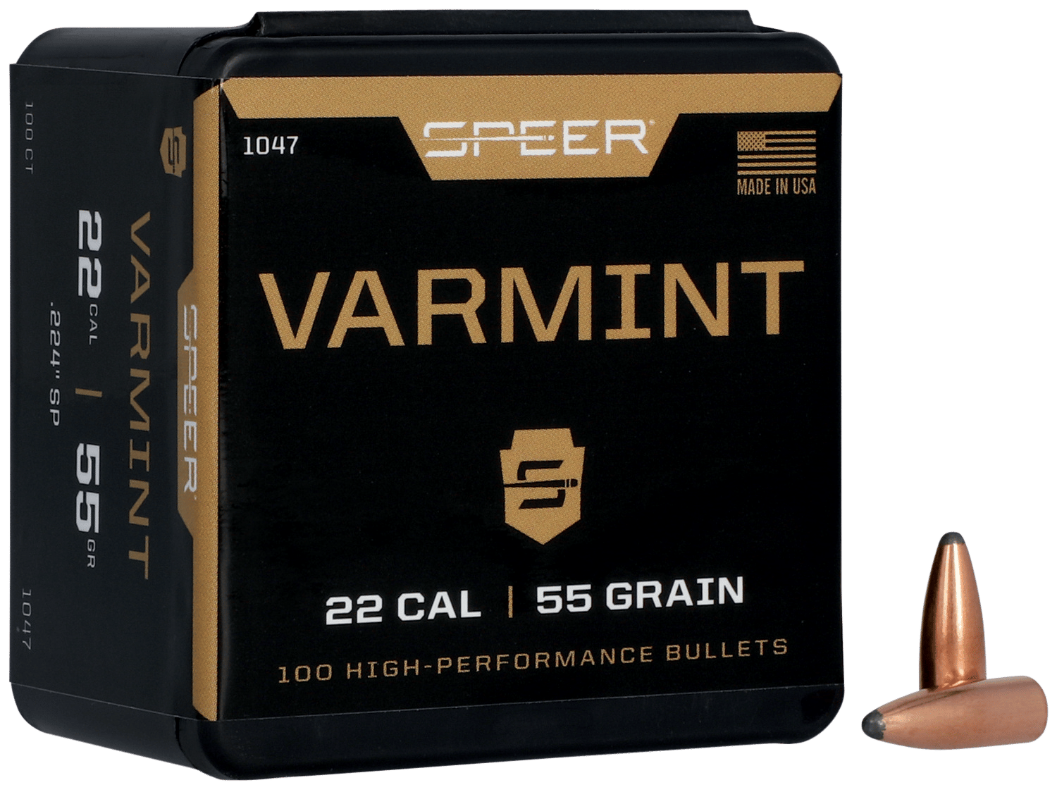 Speer 1047 Varmint 22Cal 55gr Jacketed Soft Point 100 Per Box/5 Case