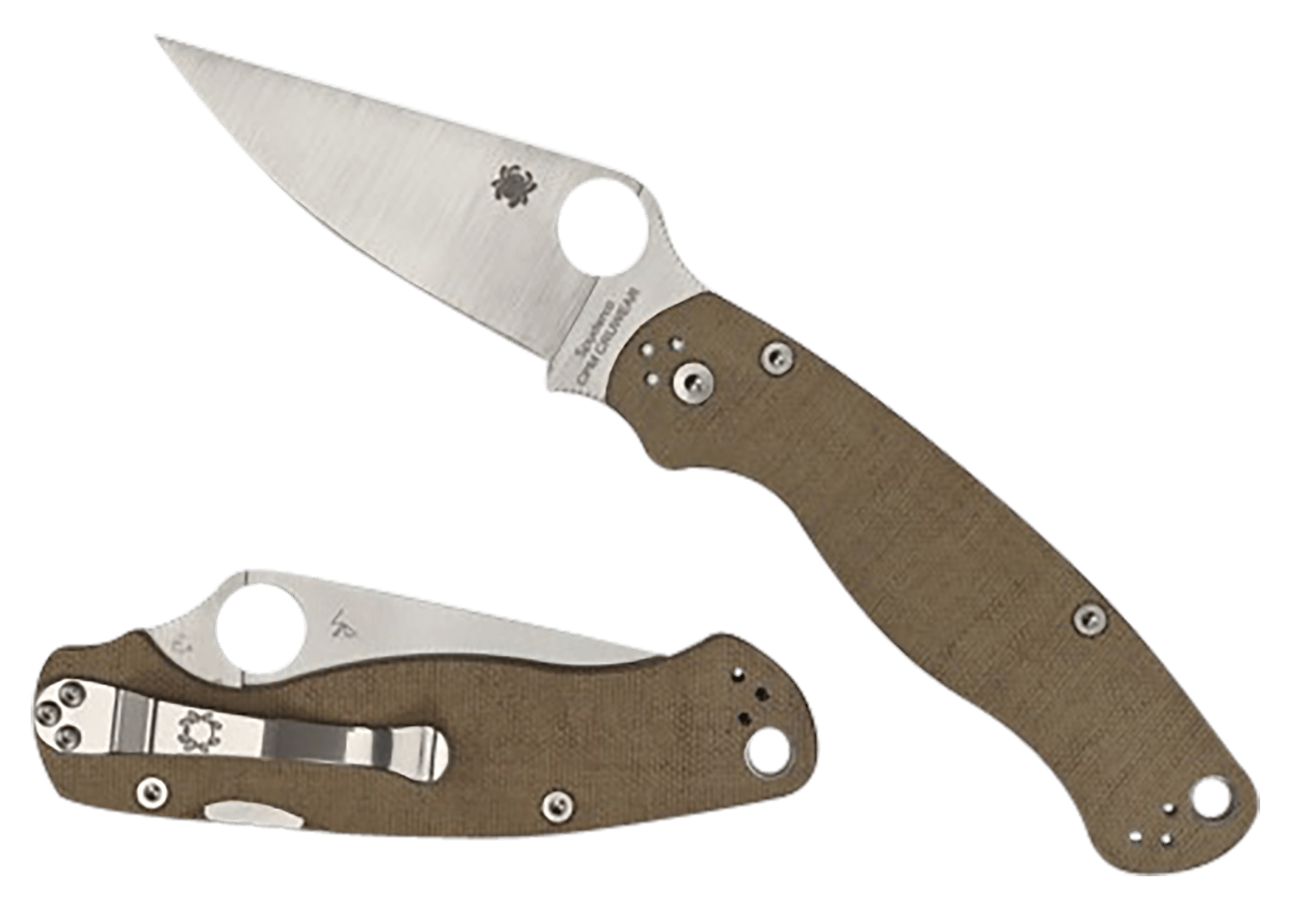 Spyderco C81MPCW2 Military 2 3.47" Folding Plain Stonewashed CPM Cru-Wear Blade/Brown Canvas Textured Micarta Handle Includes Pocket Clip