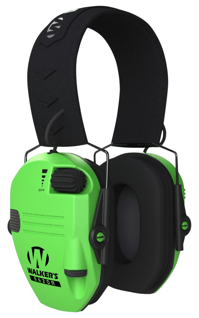 Walker's GWPRSEMHVG Razor Slim Electronic Muff 23 dB Over the Head Hi-Viz Green/Black Polymer