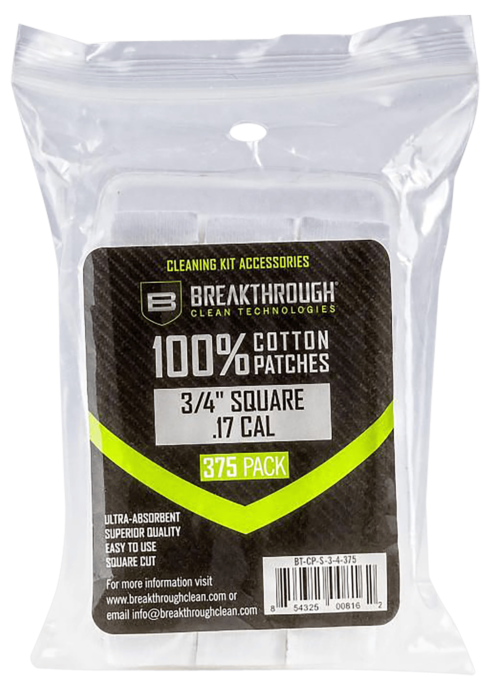 Breakthrough Clean BTCPS34375 Square Patches .17/.177 Cal 375 pieces
