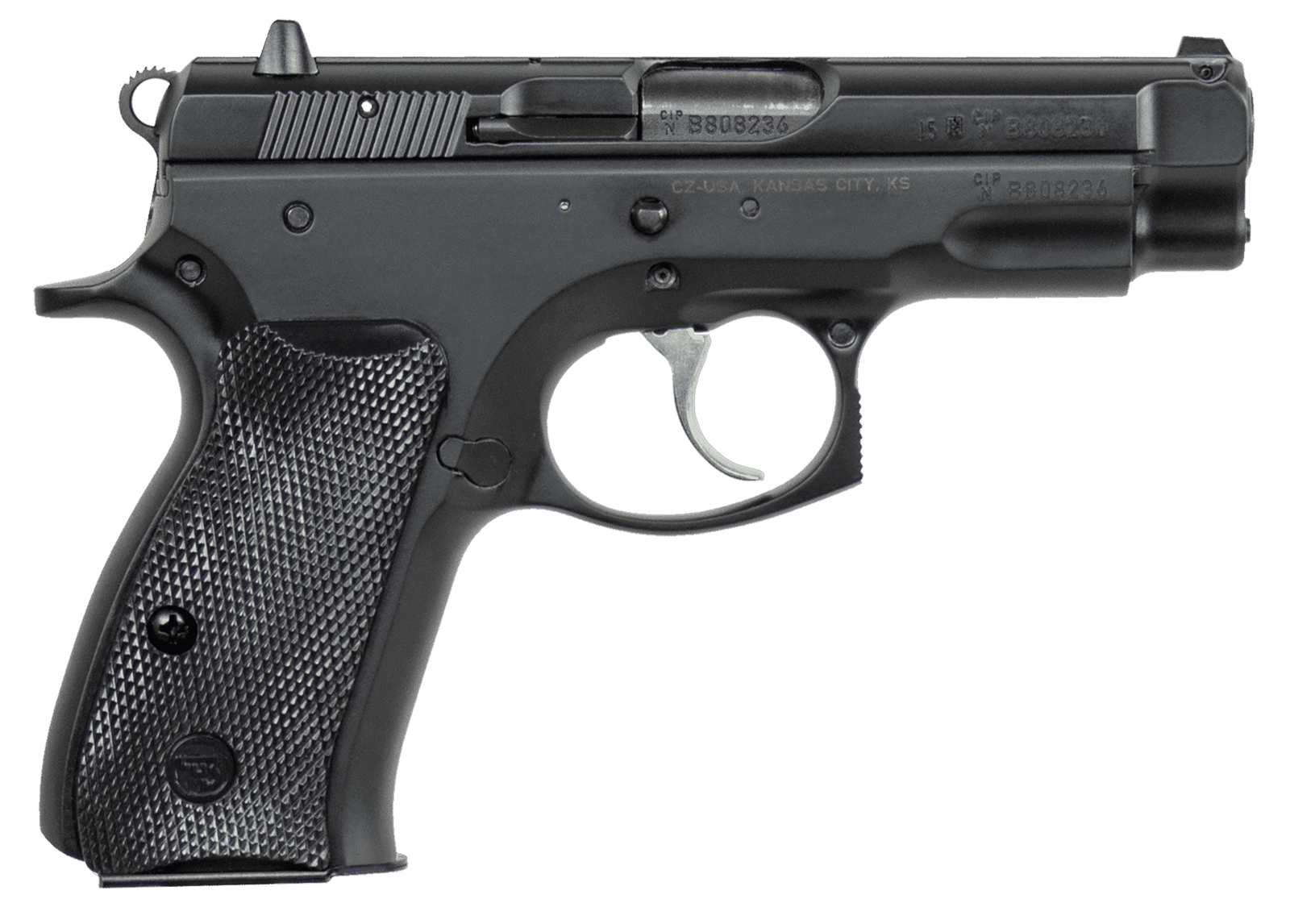 CZ-USA 01190 75 Compact 9mm Luger 10+1 3.75" Black Steel Barrel & Serrated Slide, Black Polycoat Steel Frame w/Beavertail, Black Plastic Grip, Right Hand