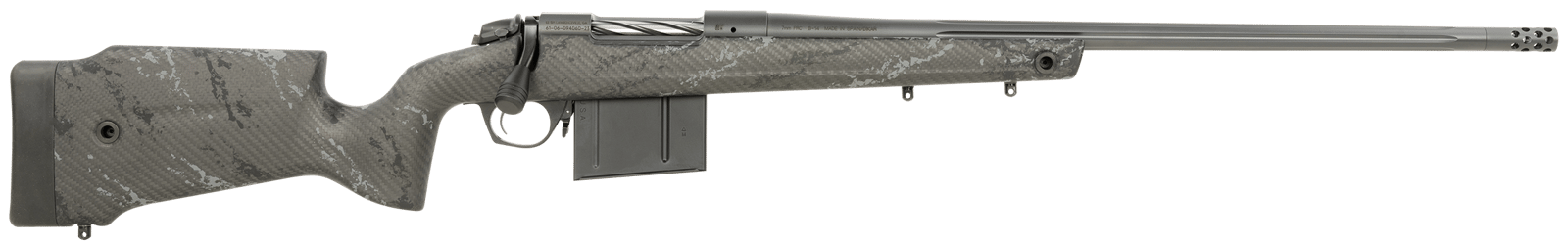 Bergara Rifles B14LM7513 B-14 Crest 7mm PRC 5+1 22" Fluted/Threaded, Sniper Gray Cerakote Barrel/Rec, Monte Carlo Carbon Fiber Stock with Black & Gray Splatter, Omni Muzzle Brake