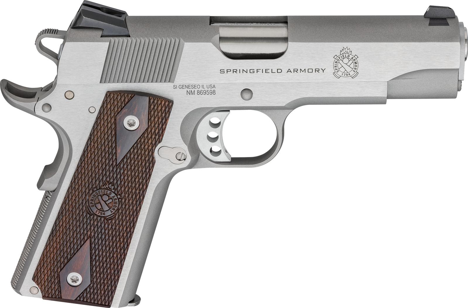 Springfield Armory PX9418S 1911 Garrison 45 ACP 7+1 4.25" Stainless Match Grade Barrel, Serrated Stainless Steel Slide & Frame w/Beavertail, Thinline Wood Grip
