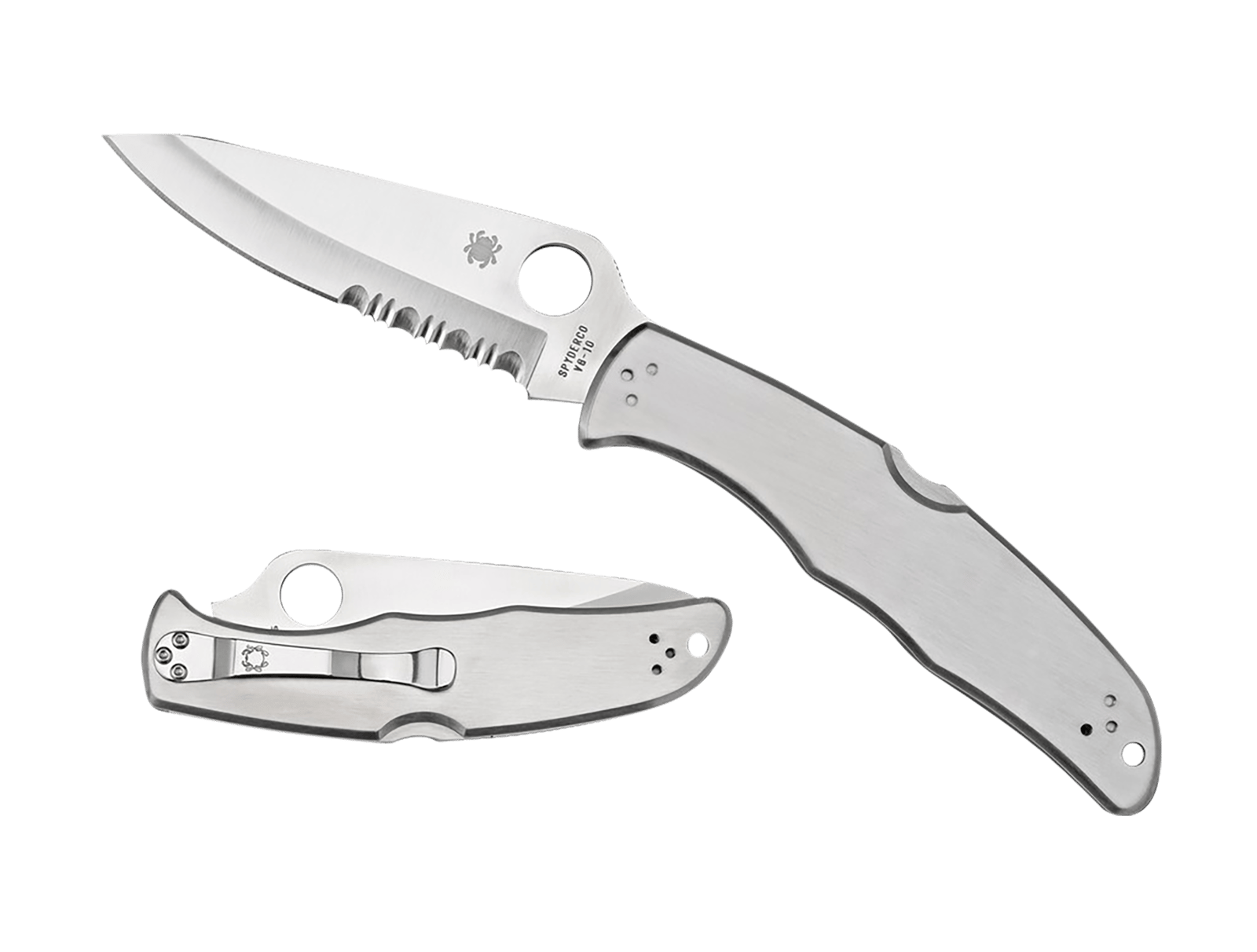Spyderco C10PS Endura 4 3.85" Folding Plain Satin VG-10 SS Blade/Satin Stainless Steel Handle Includes Pocket Clip