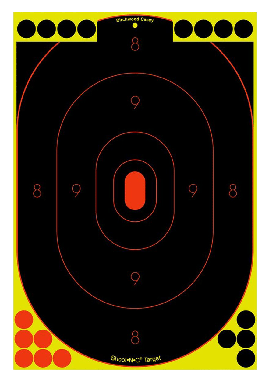 Birchwood Casey 34603 Shoot-N-C Reactive Target Self-Adhesive Paper Black/Yellow/Red 12"x18" Oval Silhouette 100 Pack
