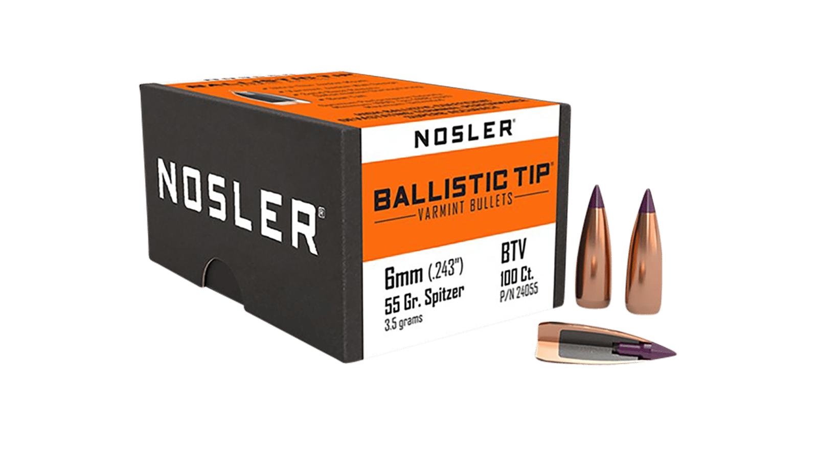 Nosler 24055 Ballistic Tip 6mm 55gr Spitzer 100/Box