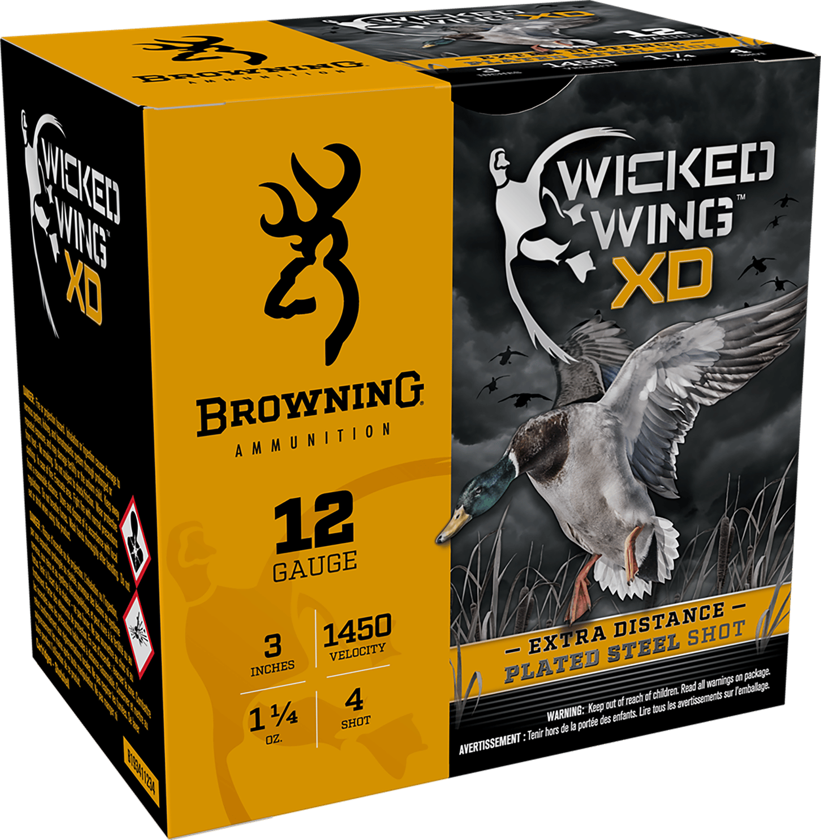 Browning Ammo B193411234 Wicked Wing XD 12Gauge 3" 1 1/4oz 4Shot 25 Per Box/10 Case