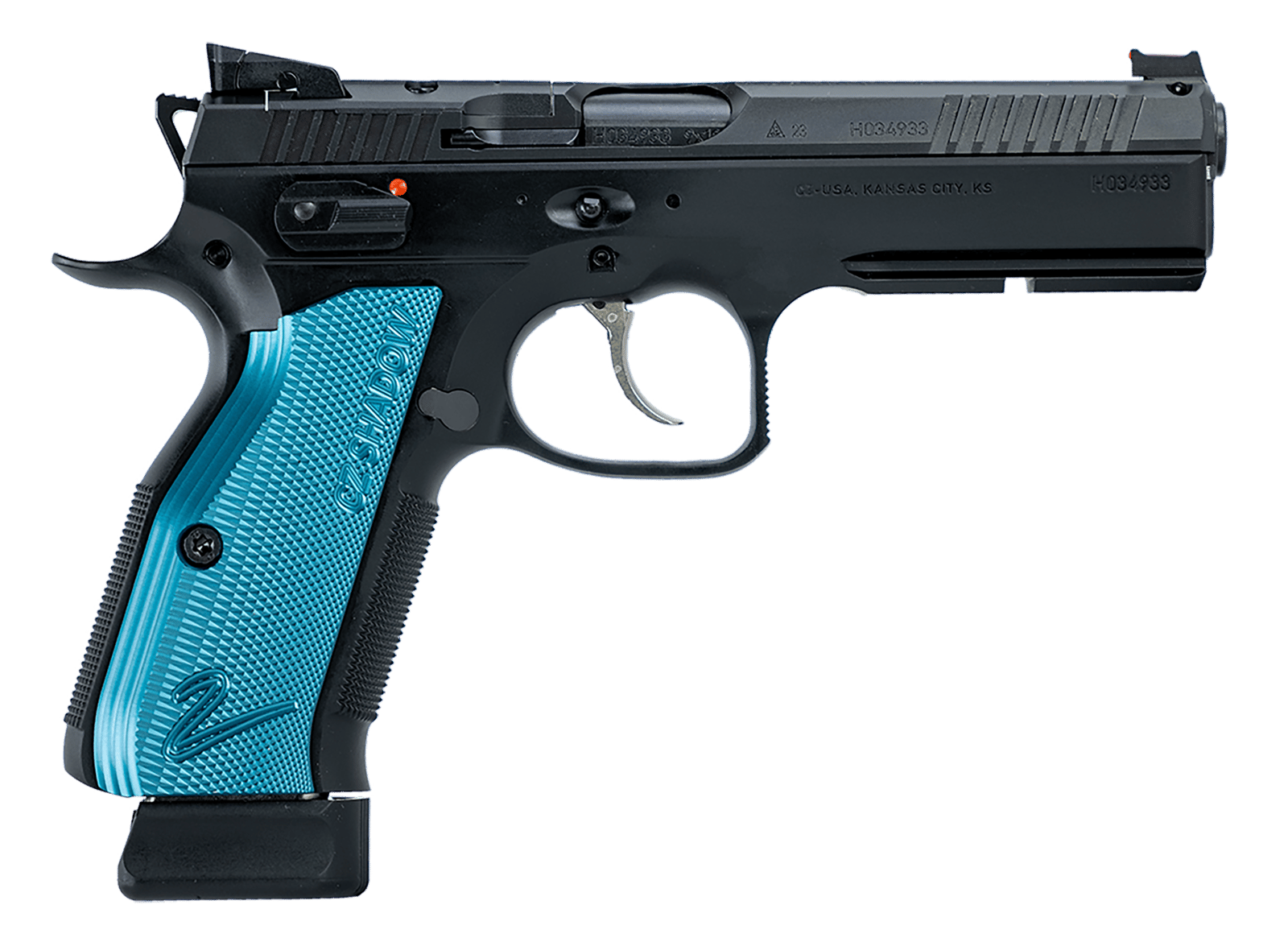 CZ-USA 91251 Shadow 2 Optics-Ready 9mm Luger 4.89" 19+1 Overall Black Finish with Inside Railed Steel with Optic Cut Slide, Blue Aluminum Grip, Non-Tilted Barrel & Picatinny Rail