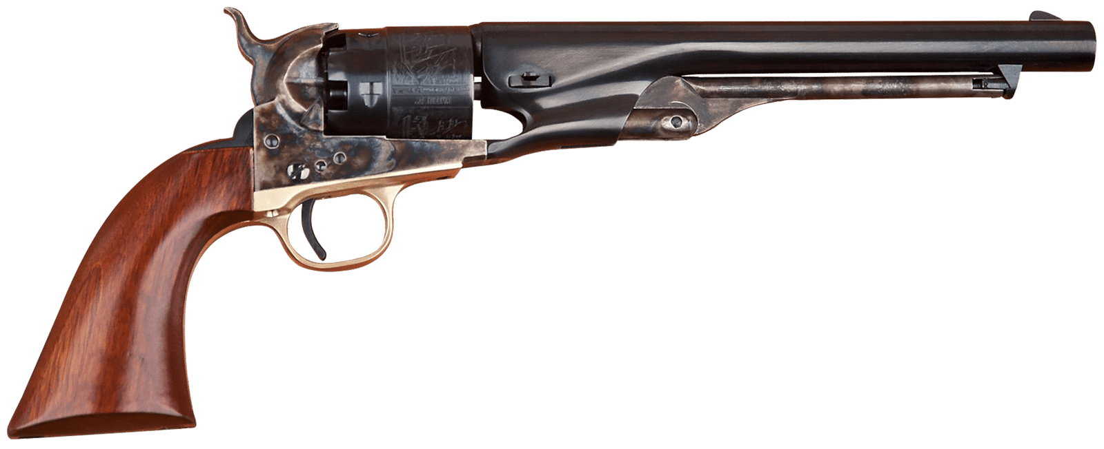 Cimarron CA040 1860 Army .44 Cal 8" 6 Shot Color Case Hardened Frame, Blued Fluted Cylinder, Blued Round Steel Barrel, Smooth Walnut Grip