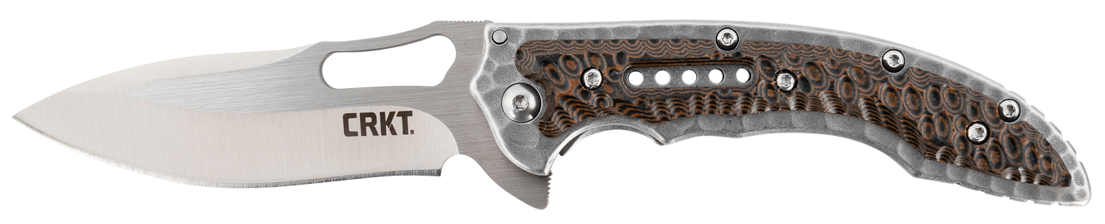 CRKT 5460 Fossil Compact 3.41" Folding Drop Point Plain Satin 8Cr13MoV SS Blade, Brown G10/SS Handle, Includes Pocket Clip