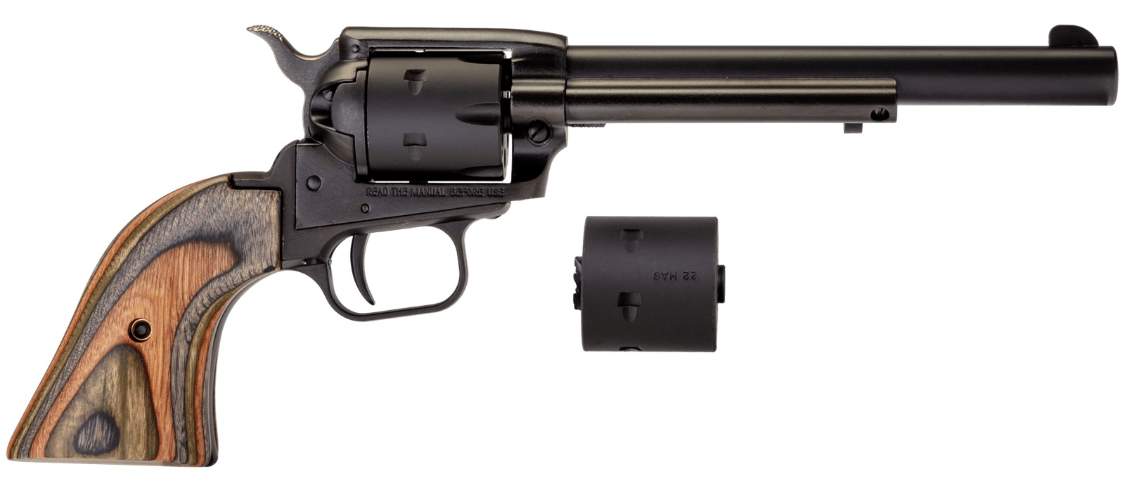 Heritage Mfg RR22MBS6 Rough Rider 22 LR/22 WMR 6 Shot, 6.50" Black Satin Steel Barrel, Black Satin Zinc Alloy Frame, Black Satin Cylinder, Camo Laminate Grip, Exposed Hammer
