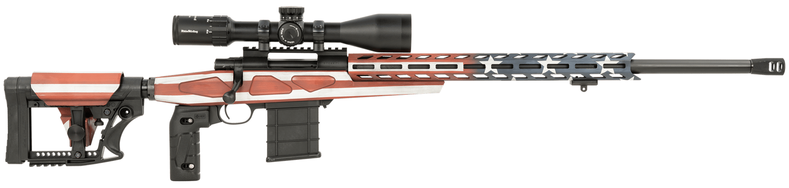 Howa HCRA73107USKMDT M1500 APC Chassis 308 Win 10+1 (3 Mags) 24" HB, American Flag Cerakote, Luth-AR MBA-4 Stock with Aluminum Chassis, 4-16x50 Scope, Bipod & 2 Grips