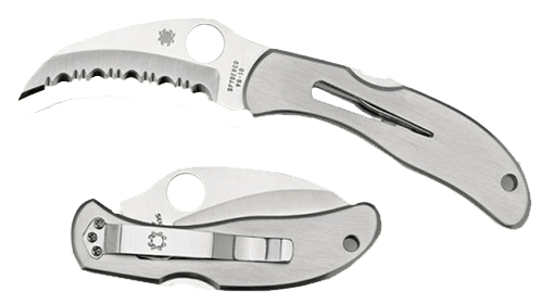 Spyderco C08S Harpy 2.75" Folding Hawkbill Serrated VG-10 SS Blade Stainless Steel Handle Includes Pocket Clip