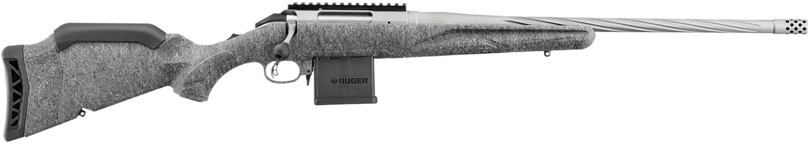 Ruger 46908 American II Full Size 204 Ruger 10+1 20" Gun Metal Gray Cerakote Spiral Fluted Threaded Barrel & Alloy Steel Receiver w/Picatinny Rail, Gray Splatter Adj LOP Synthetic Stock