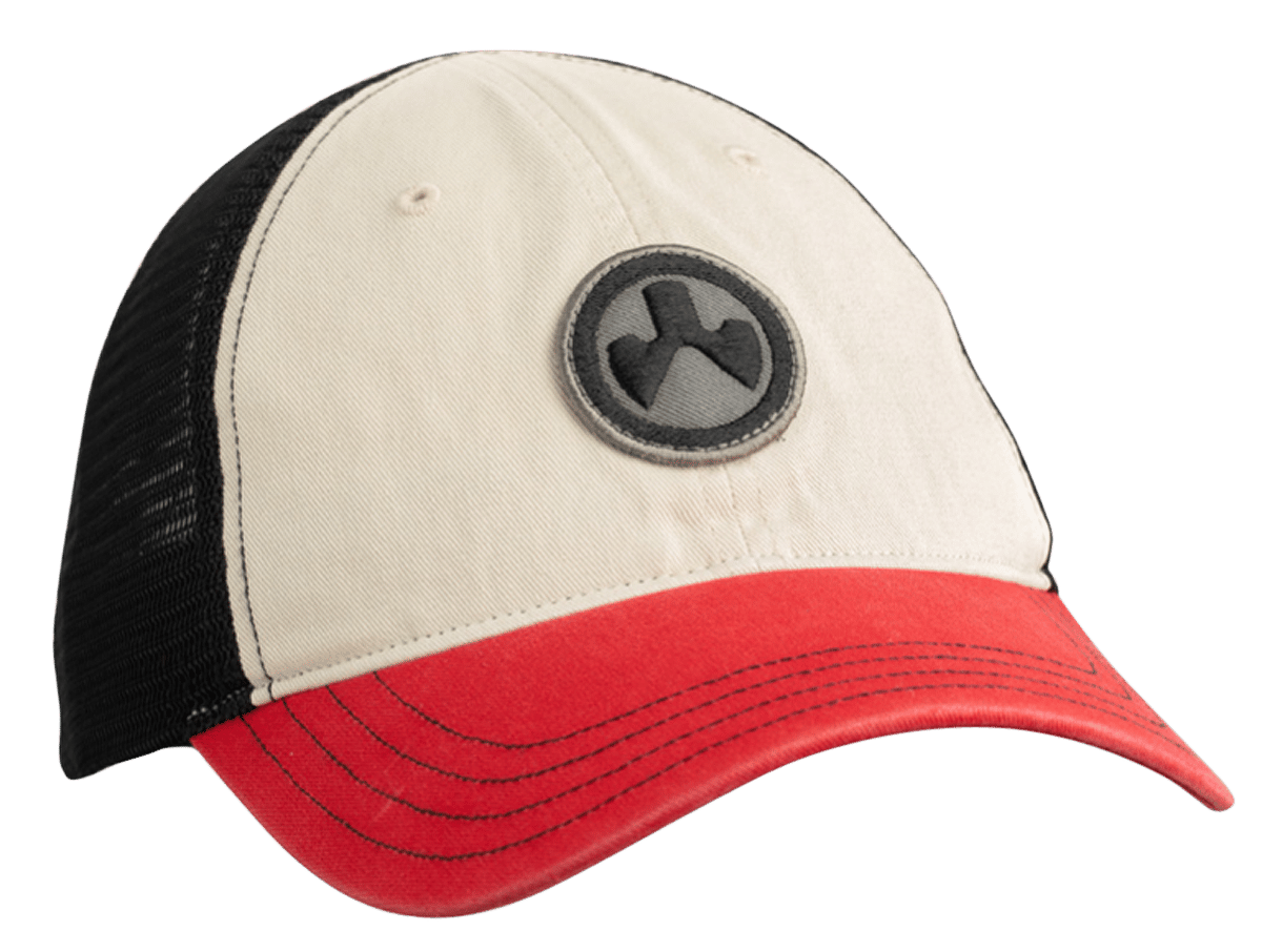 Magpul MAG1105-110 Icon Patch Trucker Hat Stone/Red/Black Adjustable Snapback OSFA Unstructured