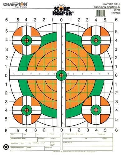 Champion Scorekeeper Targets Fluorescent Orange & Green Bull - 100 yd. Rifle Sight-In 100/Pack