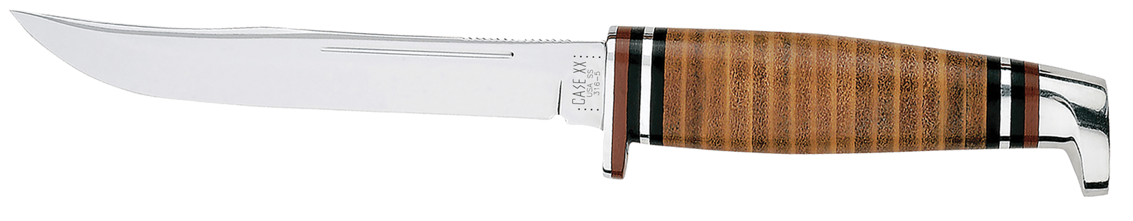 Case 00381 Hunter 5" Fixed Clip Point Plain Mirror Polished Tru-Sharp SS Blade/4.50" Grooved Leather Handle Includes Sheath