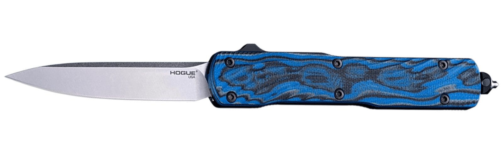 Hogue 34873 Counterstrike 3.35" OTF Drop Point Plain Stone Tumbled CPM 20V SS Blade, G-Mascus Blue Aluminum/G10 Handle