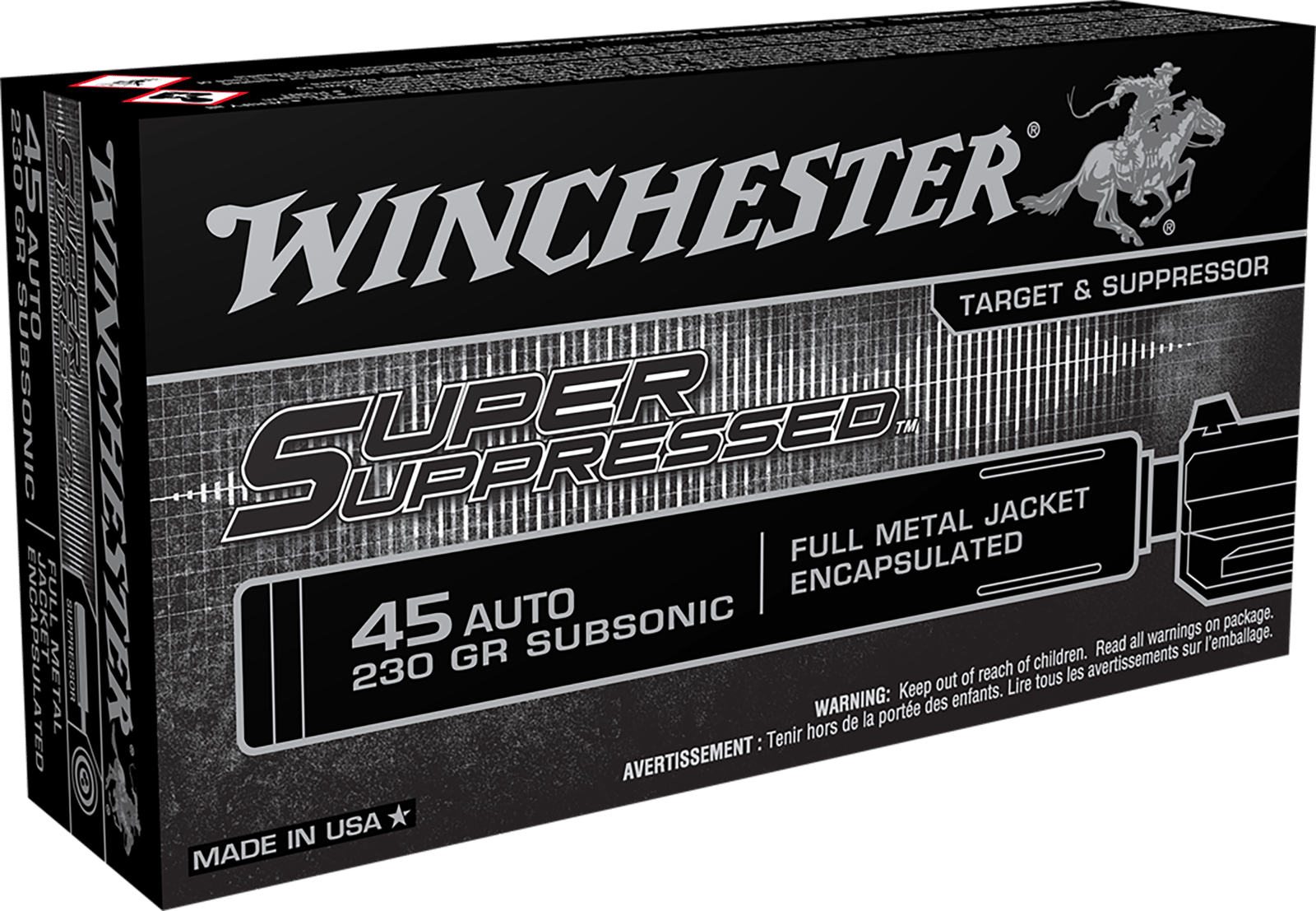 Winchester Ammo SUP45 Super Suppressed 45ACP Subsonic 230gr Encapsulated Full Metal Jacket 50 Per Box/10 Case