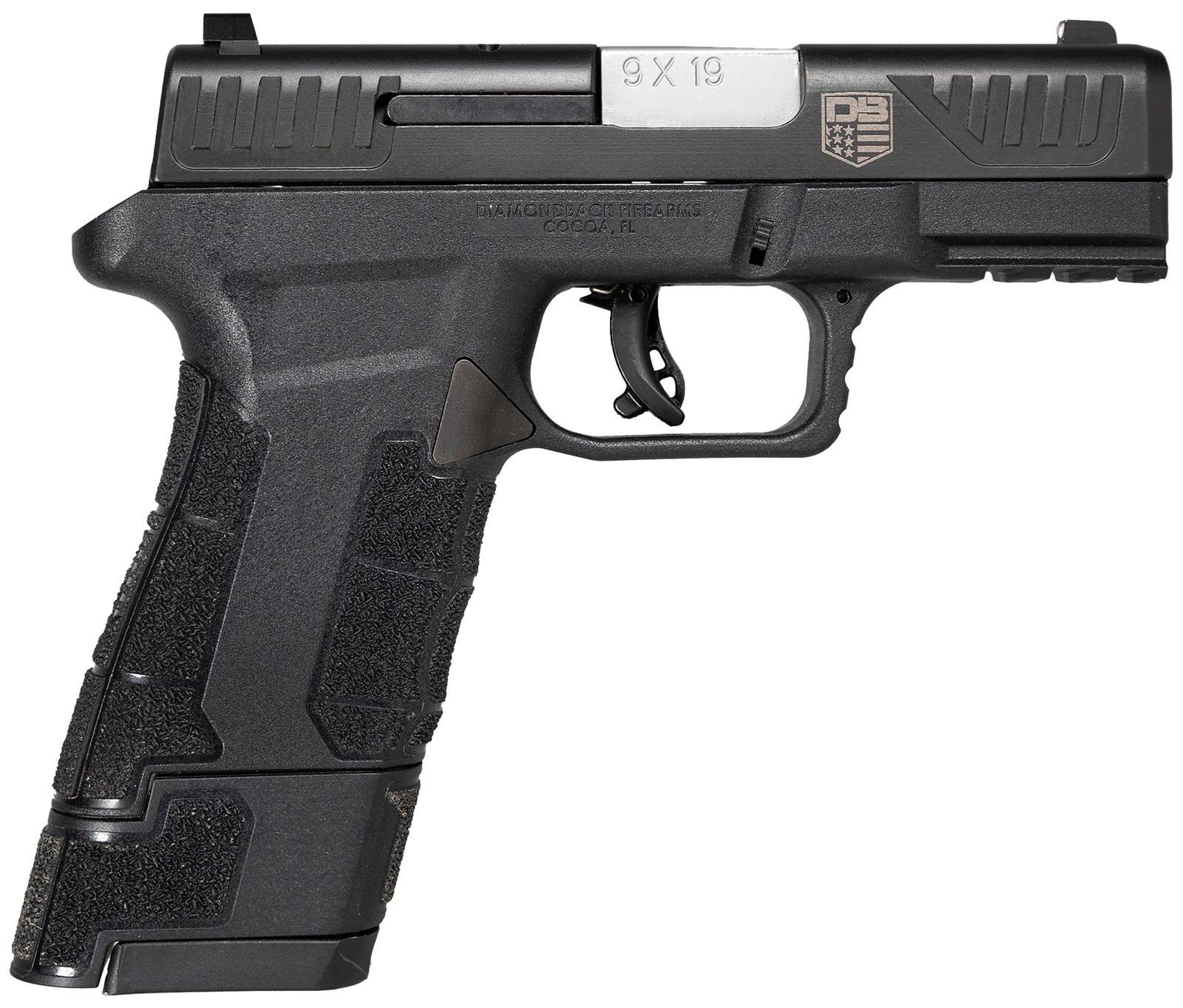 Diamondback DB0300P001 AM2 Sub-Compact Frame 9mm Luger 17+1, 3.50" Stainless Steel Barrel, Black Nitride Serrated Stainless Steel Slide, Black Polymer Frame w/Picatinny Rail & Polymer Grip