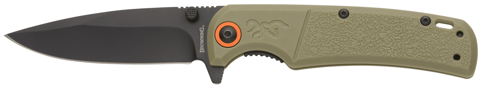 Browning 3220513 Buckmark Slim EDC 3.13" Folding Drop Point Plain Black Oxide D2 Steel Blade, Sage Textured Polymer Handle
