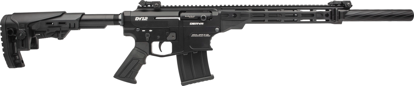Derya Firearms DY1220US Namlu DY12 12 Gauge Semi-Auto 3" 5+1 20" Black Melotine Threaded Barrel, Black Anodized Aluminum Receiver w/Picatinny Rail, Black Adjustable Polymer Stock & Pistol Grip