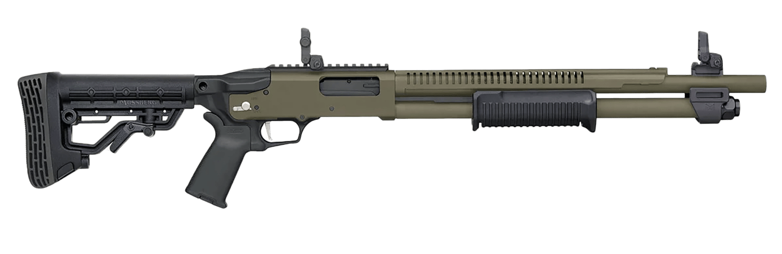 Mossberg 50759 590R 12 Gauge Pump 3" 6+1 18.50" OD Green Cerakote Heat Shield Barrel, OD Green Cerakote Steel Receiver, AR Mil-Spec Adjustable Black Synthetic Stock, Black Polymer Magpul Grip