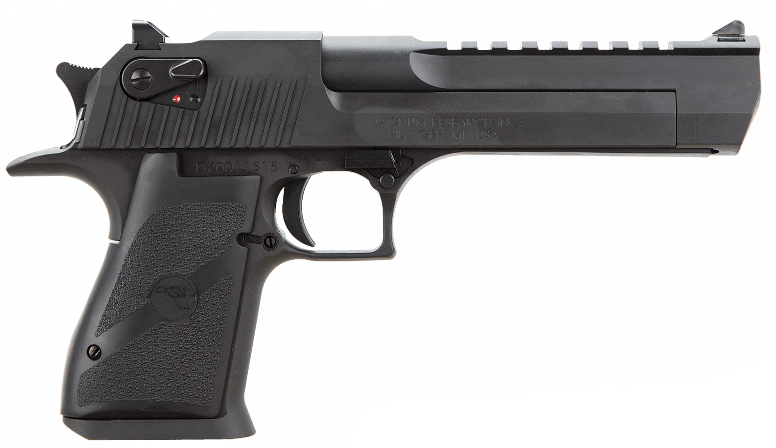 Magnum Research DE44 Desert Eagle Mark XIX 44 Rem Mag Caliber with 6" Picatinny Rail Barrel, 8+1 Capacity, Overall Black Finish Carbon Steel, Beavertail Frame, Serrated Slide & Rubber Grip