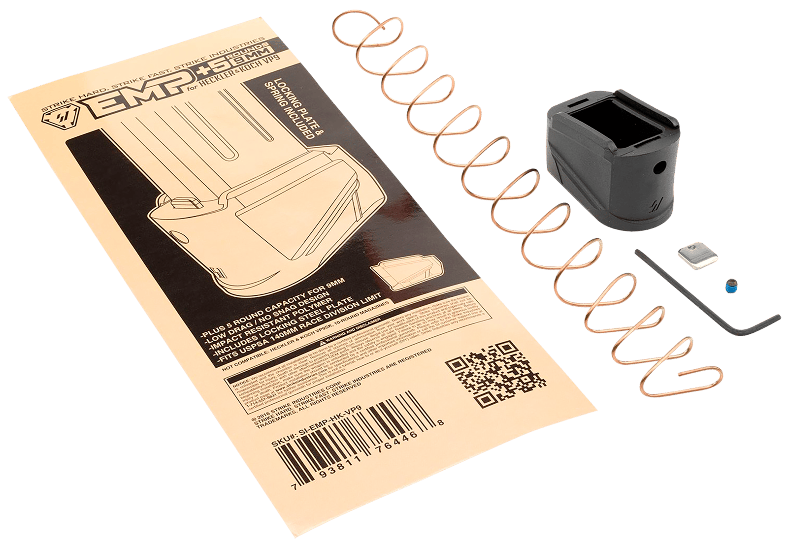 Strike Industries EMPHKVP9 Enhanced Magazine Plate Extended +5rd 9mm Luger Black Polymer for H&K VP9