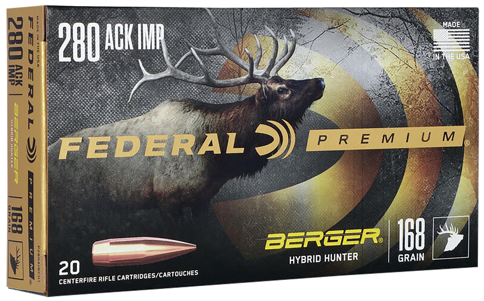 Federal P280AIBCH1 Premium 280Ackley Improved 168gr Berger Hybrid Hunter 20 Per Box/10 Case