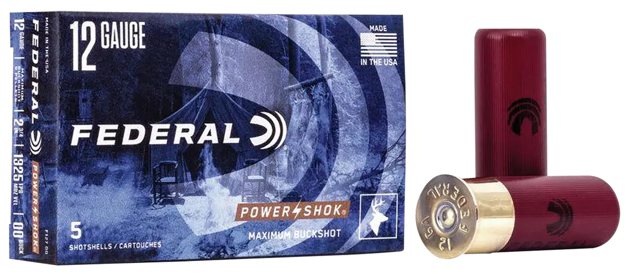 Federal F12700 Power-Shok Magnum 12Gauge 2.75" 9Pellets 1 3/16oz 00BuckShot 5 Per Box/50 Case