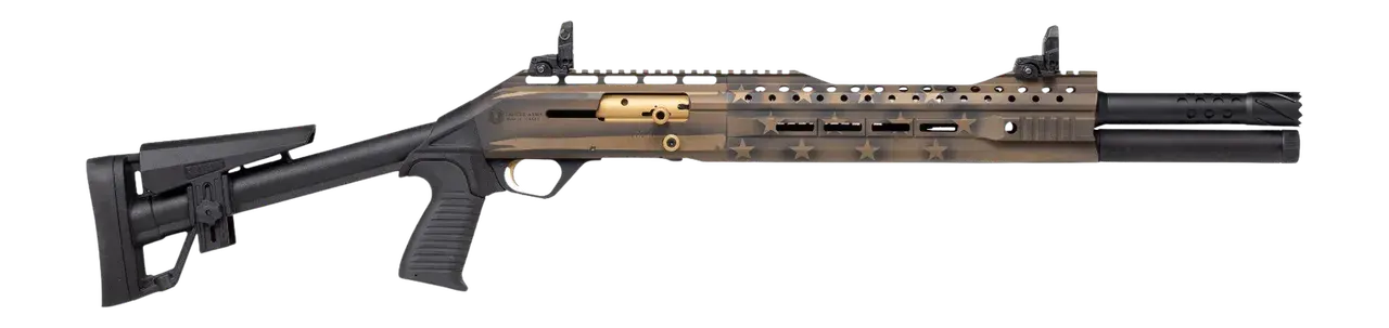 Panzer Arms PAEG240TSBBUSFC 240 12 Gauge Semi-Auto 3" 5+1 18.50" Black Ported Barrel, Black & Bronze US Flag Cerakote w/Gold Accents Aluminum Receiver w/Picatinny Rail, Black Skeleton Stock w/Pistol G