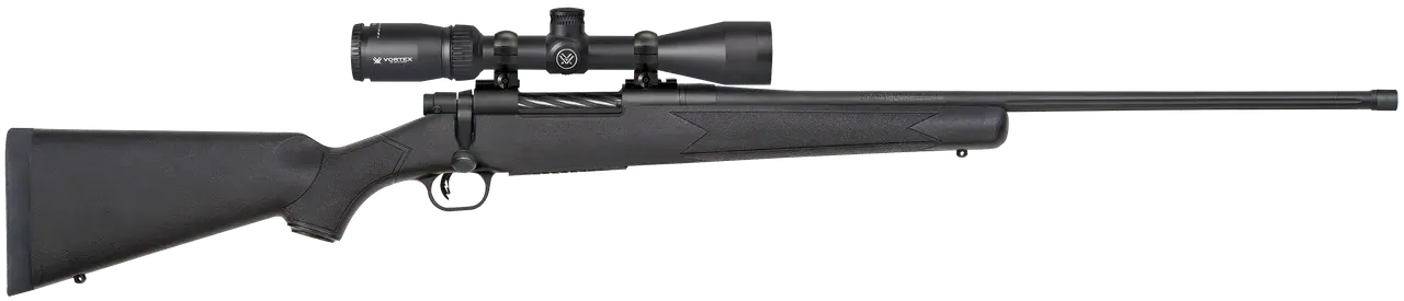 Mossberg 28249 Patriot w/Optic 7mm PRC 3+1 24" Matte Blued Threaded Barrel, Matte Blued Drilled & Tapped Receiver, Fixed Black Synthetic Stock, Vortex Crossfire II 3-9x40mm