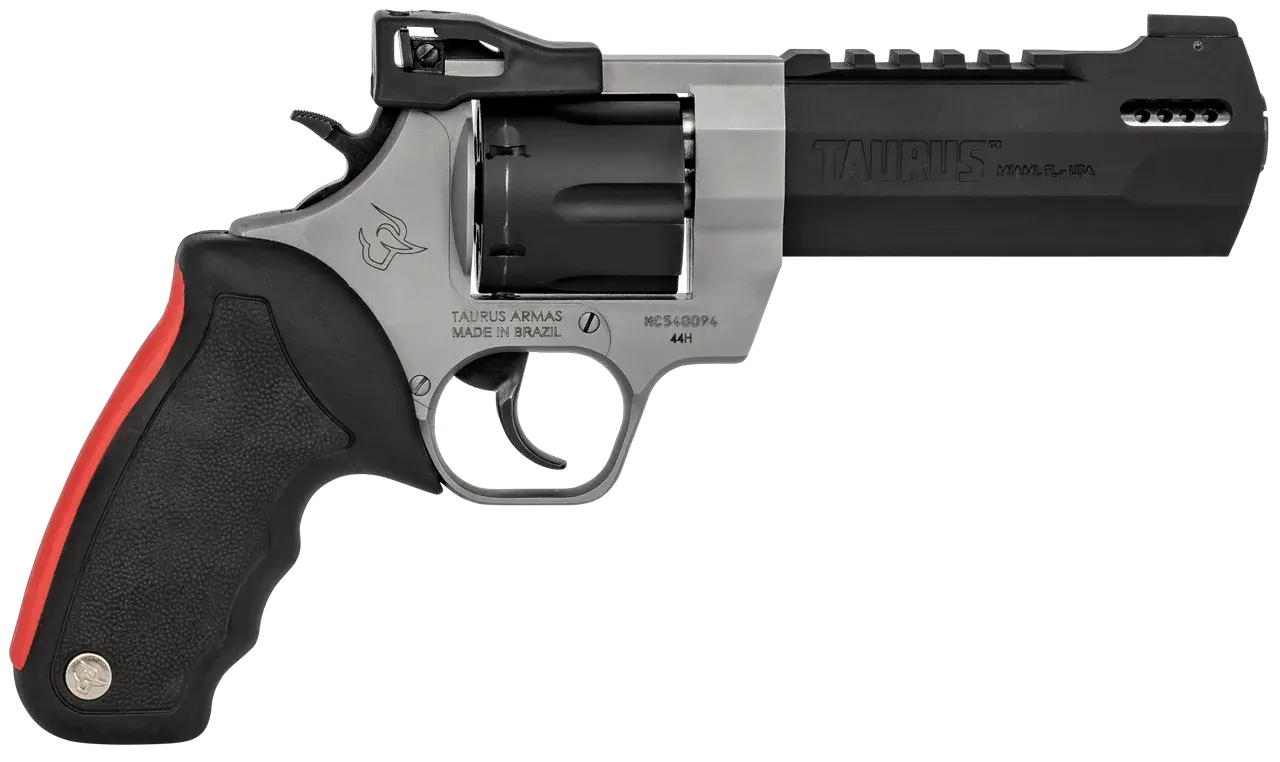 Taurus 2440055RH Raging Hunter 44 Rem Mag 6rd 5.12" Matte Black Oxide Cylinder & Barrel Matte Stainless Steel Frame Black Rubber with Integrated Red Cushion Insert Grip