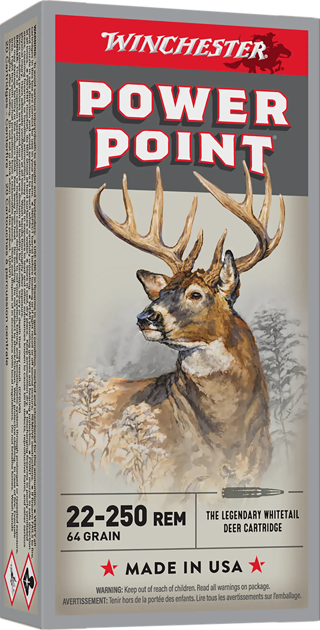 Winchester Ammo X222502 Power-Point 22-250Rem 64gr 20 Per Box/10 Case