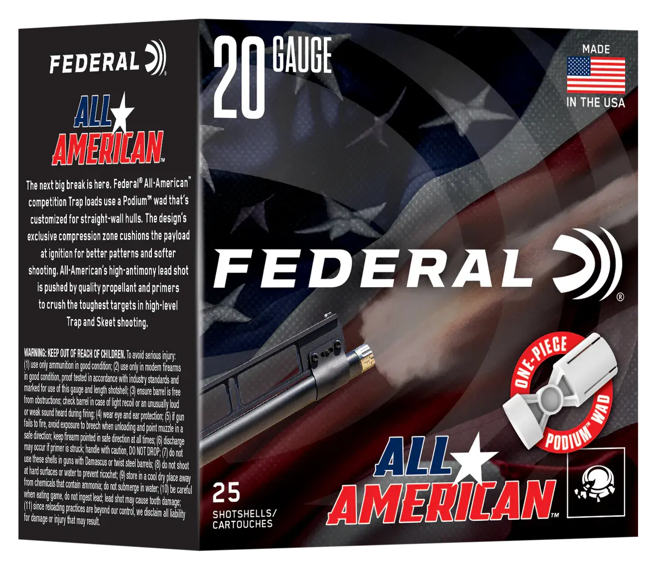Federal FAA207.5 20Gauge 2.50" 7/8oz 7.5Shot 25 Per Box/10 Case