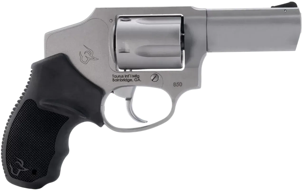 Taurus 2-850139 850 Small 38 Special 5 Shot 3" Matte Stainless Steel Barrel & Cylinder, Matte Stainless Steel Frame, Black Rubber Grip, Transfer Bar Safety, Concealed Hammer