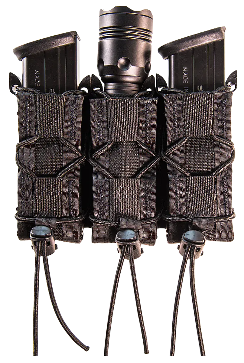 High Speed Gear 11PT03BK TACO Mag Pouch Triple Black Nylon MOLLE Belts 2" Wide Compatible w/ Pistol